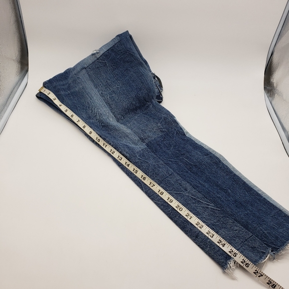 Levis women US 28 x 27 multicolor blue jeans 501 button fly patchwork raw hem - Picture 14 of 15